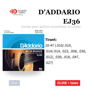 D'Addario EJ36 - 80/20 Bronze pour guitare acoustique 12 cordes