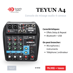 TEYUN A4 - Console de mixage audio 4 canaux
