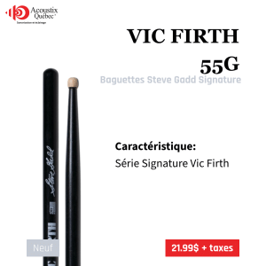 Vic Firth 55G Steve Gadd Signature - Paire de baguettes de batterie professionnelles