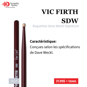 Vic Firth SDW Dave Weckl Signature - Paire de baguettes de batterie professionnelles