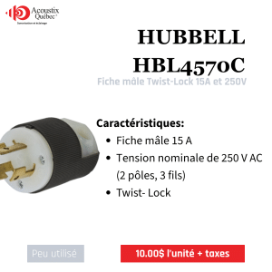 Hubbell HBL4570C – Fiche mâle Twist-Lock 15 A / 250 V